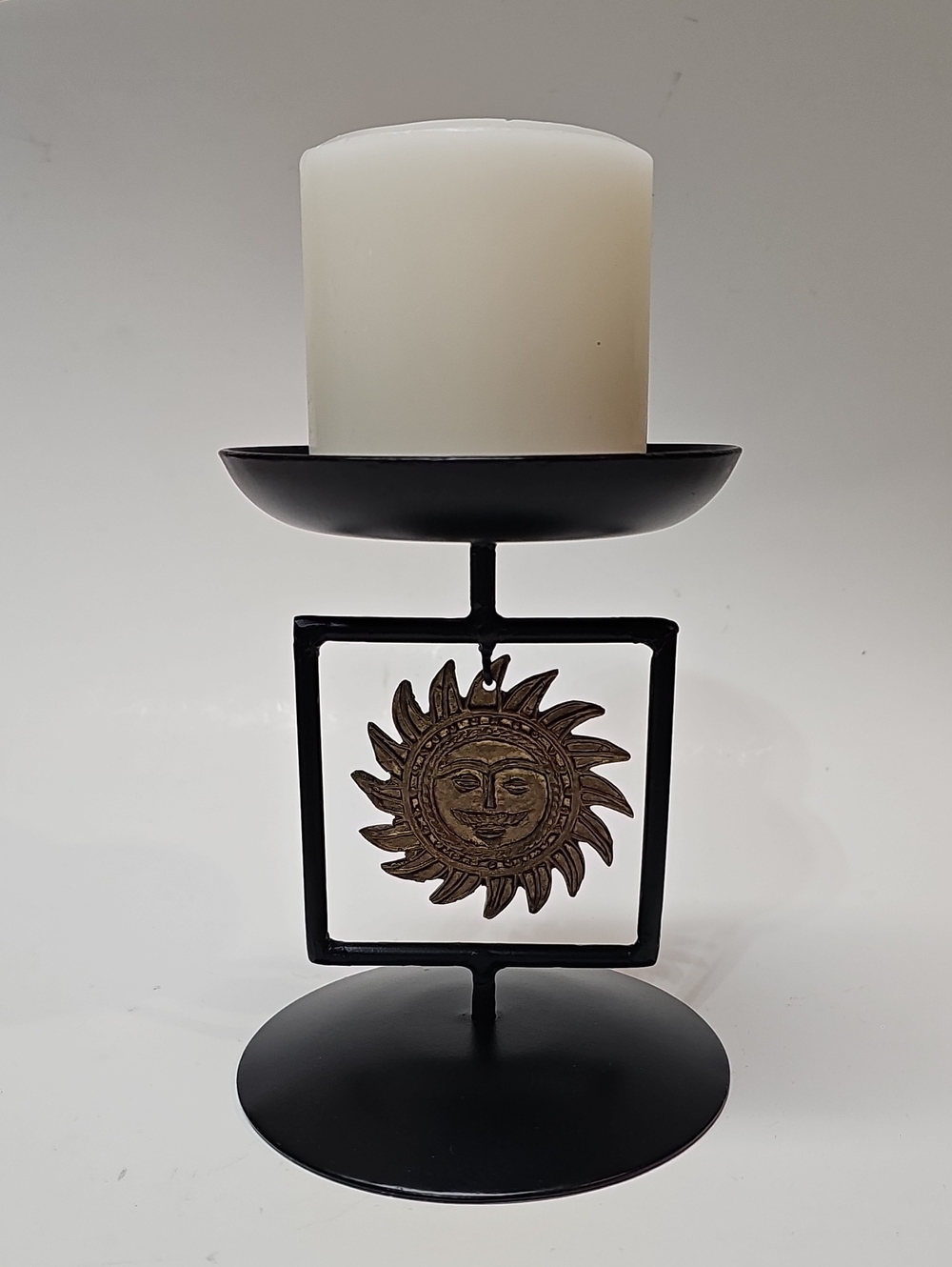 Vintage Pier 1 Imports Black Metal Celestial Sun with Moustache Candle Holder